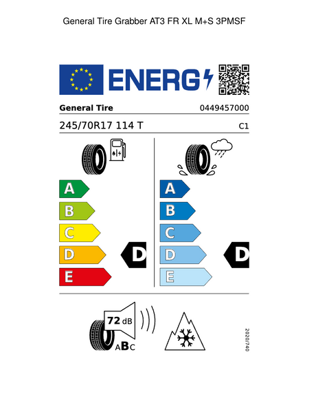 4x General Grabber AT3 - 245/70R17 114T FR M+S XL